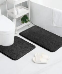 AUAUY Badematte 2er Set, Rutschfest & Wasserabsorbierend für Badewannen und Toiletten (Dunkelgrau) - 50x80 cm Badteppich
