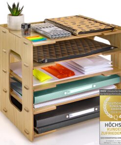 Dimono® Bambus Schreibtisch-Organizer Dokumentenablage für Büro & Zuhause mit Papierfächern & Zeitschriftenhalter (Style