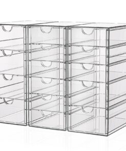 GoMaihe Acryl Klarer Make-up Organizer | 3er Set mit 15 Schubladen | Schreibtisch Organizer für Schminktisch Büro Haus