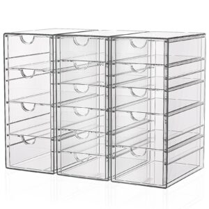 GoMaihe 3-Stücke Schubladenboxen Schreibtisch: Acryl Durchsichtig Schminktisch Organizer | Make up Organizer mit 15 Schu