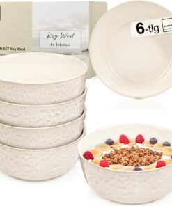 Sänger Key West Steinige Müslischalen Bowl 6 Stück Set für 6 Personen Spülmaschinen- & Mikrowellenfertig Creme Maserung