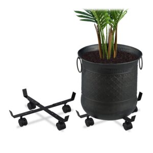 Relaxdays ausziehbare Pflanzenroller, 2er Set, für innen & außen, Blumentopf bis 43 cm Ø, Metall, schwarz, 2 Stück
