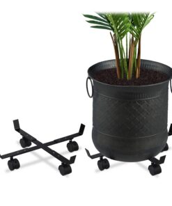 Relaxdays ausziehbare Pflanzenroller, 2er Set, für innen & außen, Blumentopf bis 43 cm Ø, Metall, schwarz, 2 Stück