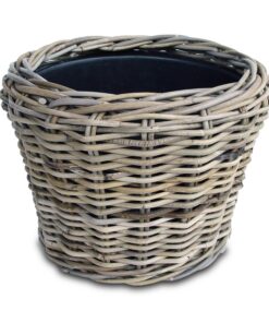Spetebo Shabby Grau Rattan Pflanztopf - Garten Deko - 33 x 24 cm - Drypot Weide Flechtkorb - Blumenkorb Blumenkübel