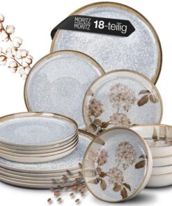Moritz & Moritz BLOSSOM Porzellan Geschirrset 6 Personen 18-tlg. - Pflegeleichtes Tafelservice - Verspieltes Design für