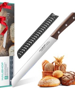 HAUSHOF Ultrascharfe Brotmesser, 20 cm Klinge & Holzgriff, ideal für Brot- & Kuchenschnitt HAUSHOF Edelstahl Brotmesser,