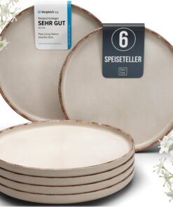 Steingut Teller Rustic TESTSIEGER 6 Personen Groß Landhausstil Beige