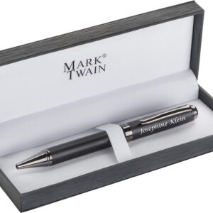 MARK® TWAIN Metall Kugelschreiber - dunkel verchromte Applikation, rubberfinish, blaue Mine - passend zum Geschenketui 1