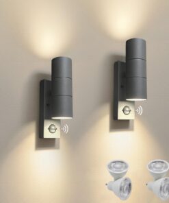 JNR 2 Pack Edelstahl LED Außenlampe Anthrazit Grau - IP54 Wasserdicht, Dämmerungsschalter, 2x5W GU10, Warmweiß 3000K