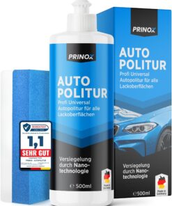 PRINOX Profi Autopolitur inkl. Polierschwamm 500ml - Entfernt Kratzer, Nanoversiegelung,Made in DE - Auto Lackieren