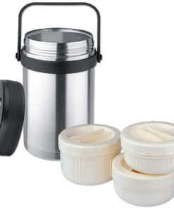 Isosteel VA-9683 1,5 Liter doppelwandiger Vakuum Lebensmittelbehälter für Outdoor-Aktivitäten mit 3 Stück inkl. Kunststo