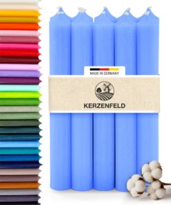 Stabkerzen Blau 18cm x 2,2cm, 10 Stück, Durchgefärbte Spitzkerzen - 8+ Stunden Brenndauer - RAL-Zertifiziert & Ohne Trop