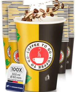 Inoverse 12oz-Slim Papierbecher für Kaffee to Go - 100 Stück, 300ml Kaffee to Go Becher, 80 mm Ø Papierbecher