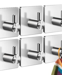 Handtuchhaken ohne Bohren - Fb. Silber – Set mit 6 Handtuchhalter, wasserdicht und selbstklebend, praktische Edelstahl K