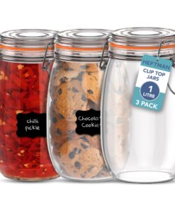 HEFTMAN Luftdichte Glas Clip Top Dosen mit Silikondichtung - 1L 3er Set für Küche Organisation