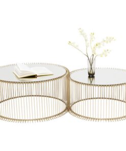 Kare Design Couchtisch Wire (2/Set), Sicherheitsglas Tischplatte, Wohnzimmer Beistelltisch, 63/53cm Durchmesser, Stahlge