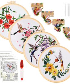 BORDEAG Stickset für Anfänger: Embroidery Kit mit 4 Stück Mustern, Sticktuch, Nadeln und Farbfäden für Erwachsene
