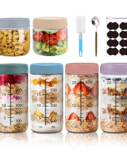 6 Stück Einmachgläser für Meal Prep, Overnight Oats und Salat mit Reinigungsbürste und Löffel (4PCS × 750ml + 2PCS × 500