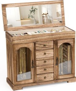 Schmuckkästchen Rustikales Holz Groß Schmuckkasten Organizers mit Spiegel (Rustikal Braun) Rustikales Holz Groß Schmuc