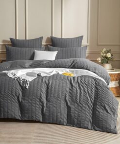 Luowei Sommer Seersucker Bettwäsche 135x200cm Grau Oeko-TEX Standard 100 Vliesig Leicht Atmungsaktiv