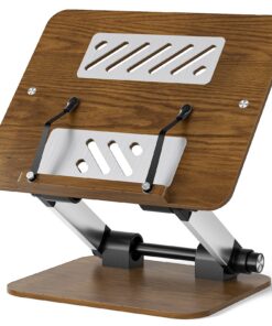 HIUYRFS Verstellbarer Kochbuchständer aus Holz, klappbarer Books Stand für Küche mit Seitenclip, Rezeptausstellungsständ