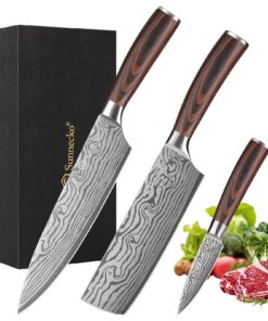Sunnecko Profi Küchenmesser Set -Ultra Scharfes Kochmesserset für Köche, 20cm Chefmesser, 17cm Hackmesser & 9cm Schälmes