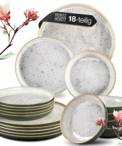 Moritz & Moritz TERRA 18-Tlg. Geschirrset für 6 Personen - Dezent Grau Hochwertiges Porzellan - Speiseteller, Desserttel