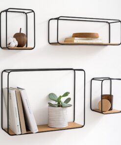 Kazai Jona 4-Teiliges Hängeregal aus Metall und Echtholz-Veneer für Bad, Wohnzimmer, Küche und Schlafzimmer | Eiche |wan