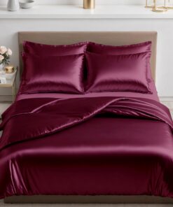 Satin Bettwäsche 135x200 extra dick und weich Bordeaux Berry mit robustem Reißverschluss Kissenbezug 40x80 cm edles Sati