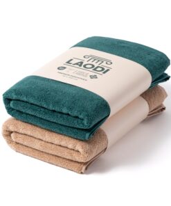 Premium Duschtuch 2er Set – Antikes Grün + Honigpfirsich – 100 % Baumwolle – Hergestellt in Portugal