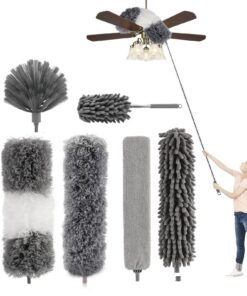 7 Stück Teleskop für Waschbare Mikrofaser-Staubwedel, ideal für saubere Decken, Grau - Maximale Länge 256cm
