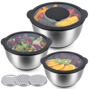 THLEITE Edelstahl Schüssel Set mit Deckel - 3 Stück - 1,4l + 2,8l + 4,7l - Rührschüssel, Salatschüssel, Servierschüssel