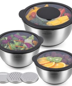 THLEITE Edelstahl Schüssel Set mit Deckel - 3 Stück - 1,4l + 2,8l + 4,7l - Rührschüssel, Salatschüssel, Servierschüssel