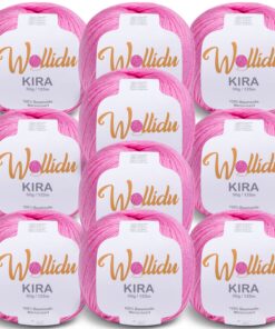 Kira Wollidu 100% Baumwolle Strick- und Häkelgarn - Rosa OEKO-TEX STANDARD 10 x 50g Set