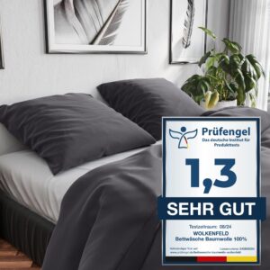 Wolkenfeld Atmungsaktiv Baumwolle Bettwäsche - 3teilig - 200x220 Grau