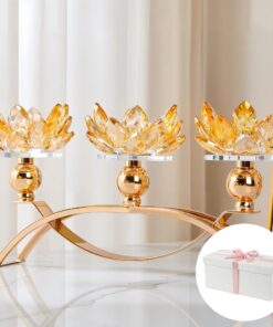 Kristall-Kerzenständer Lotus-Bogen, Teelichthalter, Wohnaccessoire für Hochzeiten und Esszimmer (Gold) Kristall-Kerzen