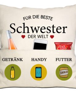 - **Beste Schwester in der Welt Kissenbezug 18x18 Zoll** - **Schwester Geschenk 3 Taschen Kissenbezug 18x18 Zoll** - **K