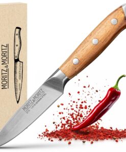 Moritz & Moritz Gemüsemesser 9 cm - Präzises Schneiden - Ergonomischer Akazienholzgriff - Allzweckmesser - 9 cm Lange