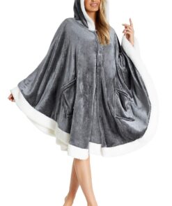 CityComfort Flauschiger Oversize Poncho Hoodie Damen Kuscheldecke