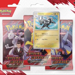 Pokémon-Sammelkartenspiel: 3er-Pack-Blister Karmesin & Purpur – Ewige Rivalen: Zebritz -FürPokémon-Liebhaber-StandardBoo