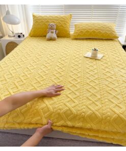 Flauschige Plüsch Spannbettlaken Premium warme Cashmere Touch für 25 bis 30cm Matratze (Gelb, Twin) | Flauschige Premiu
