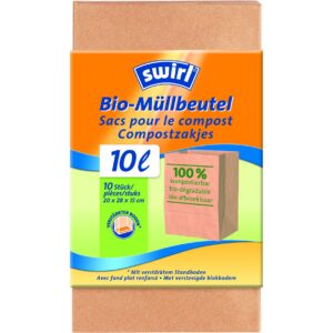 Swirl Bioabfall Papierbeutel 10 Liter, 10 Stück - Segregationssicher, 100% Bioabfallkompatibel für Haususe, Sortierung b