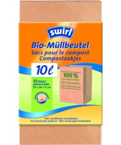 Swirl Bioabfall Papierbeutel 10 Liter, 10 Stück - Segregationssicher, 100% Bioabfallkompatibel für Haususe, Sortierung b