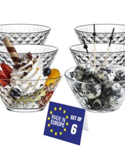 Modern Dessertschalen Glas Set 6er 330ml - 100% Blei-frei & Stapelbar für Desserts & Salat