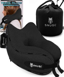 SNUGL Memory Foam Nackenkissen | Verstellbar & Waschbar | Für Flugzeug & Auto Reisen (Schwarz, Erwachsener Klein)