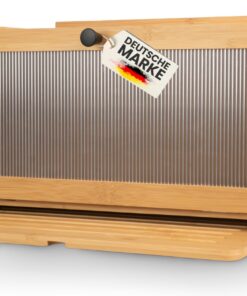 AH® Bambus Brotkasten für elegante Aufbewahrung im Haus und Büro | großer Holzbrotbehälter mit Luftversorgung, 40x26x23