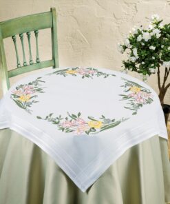 KAMACA Frühlingsblumen Stickpackung für Erwachsene 80x80 cm vorgezeichnet mit Vorlage und Stielstich Kit
