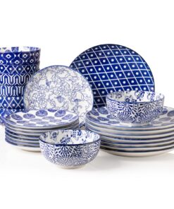 Sweejar 24-teiliges keramisches Geschirr-Set, kratzfest, porzellanartig, spülmaschinen- und mikrowellengeeignet, für Küc