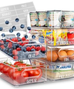 Kühlschrank Organizer 6er Set mit 16 Aufkleber | Stapelbar BPA-frei Premium Vorratsbehälter