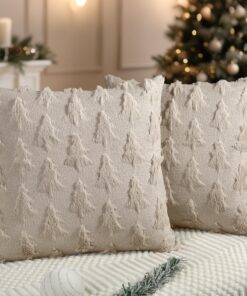 Weihnachten Kissenbezüge 60x60 cm 2er Set Beige Weich Plüsch Kunstfell für Zuhause und Couch DekorationWinter UrlaubṢuch